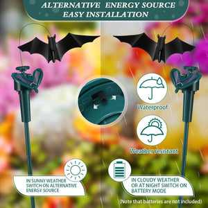 Bat-shaped solar light with features highlighted on a colorful background