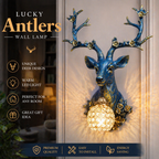 Lucky Antlers Wall Lamp – Vintage Deer Antler Wall Light with Glass Shade, LED Resin Wall Sconce