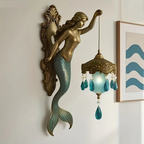Vintage Mermaid Wall Lamp with Frosted Crystal Lantern, Antique Bronze Coastal Wall Sconce, Ocean-Inspired Decorative Light for Bedroom, Bathroom, Hallway & Living Room