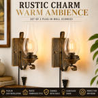 Gold Wall Sconces Set of 2 Plug-in Farmhouse Wall Lights with Clear Glass Shade, Black Gold Vintage Industrial Lighting for Bedroom Hallway Living Room