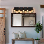 Close-up of black metal cage wall light fixture