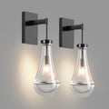 Black wall sconces set of two with handmade raindrop glass shades