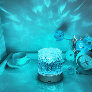 Crystal table lamp creating cozy bedroom atmosphere