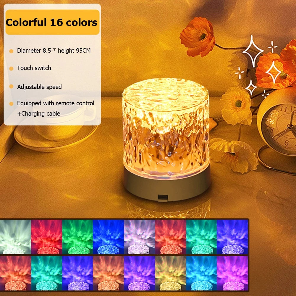 Crystal lamps rechargeable LED table lamp with water ripple light effect
