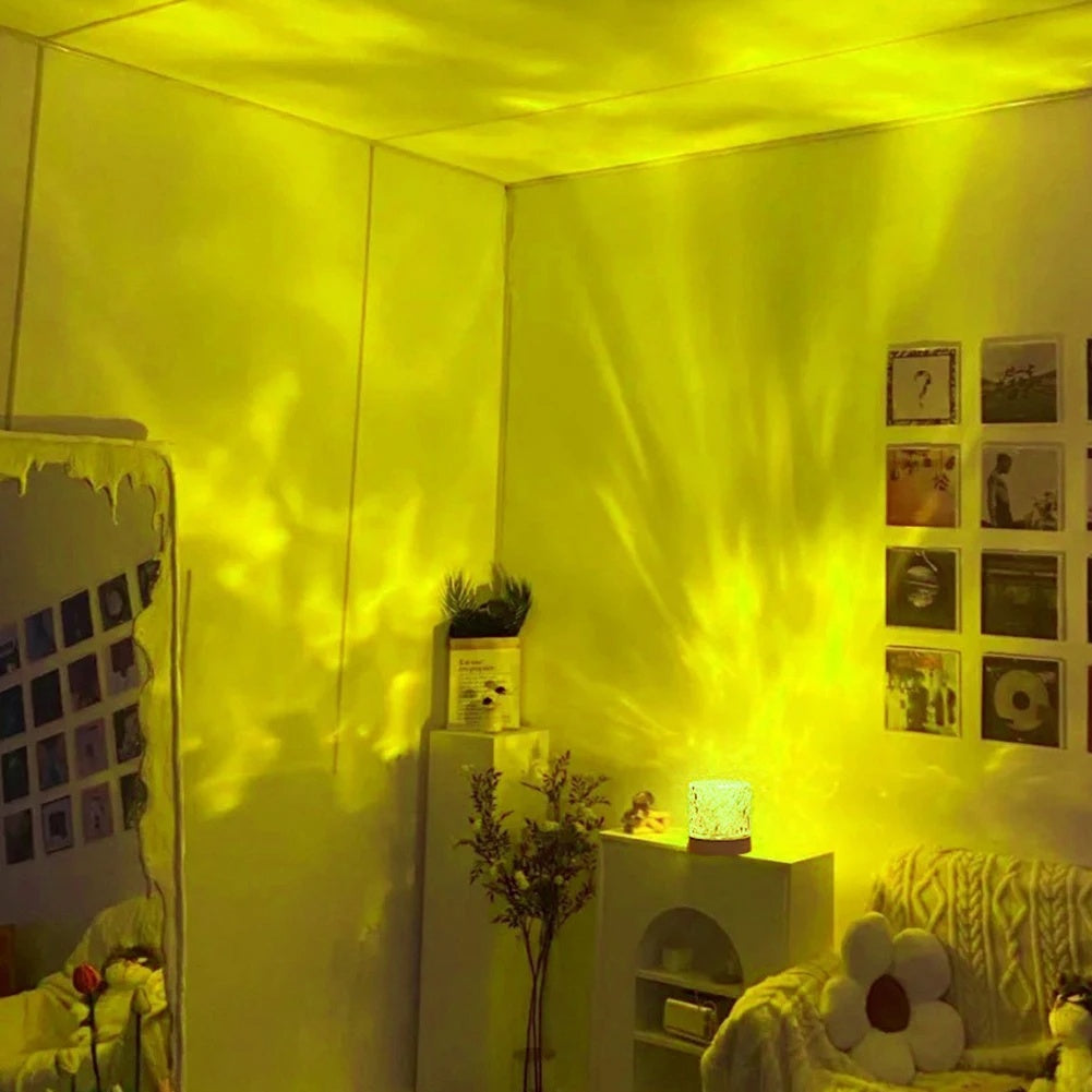 Acrylic crystal lamp projecting elegant water ripple patterns