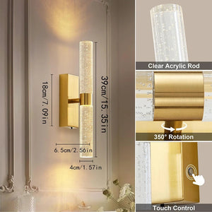 Luxury gold brass wall sconce with crystal LED lighting for elegant modern home decor
