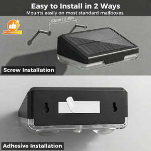 Solar panel installation guide with screw and adhesive options on a gray background