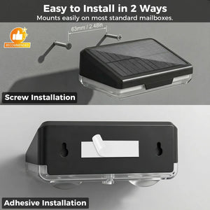 Solar panel installation guide with screw and adhesive options on a gray background