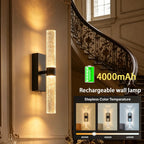 Rechargeable wall lamp with 4000mAh battery capacity in a home setting.