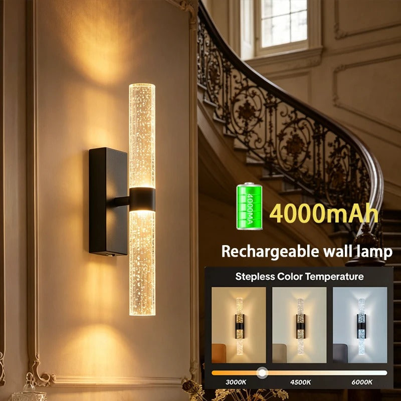 Rechargeable wall lamp with 4000mAh battery capacity in a home setting.