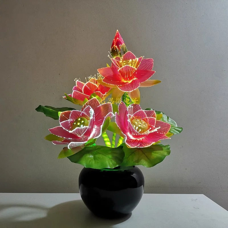 LED Lighted Flower Pots Lotus Lamp – Fiber Optic LED Flower Light, Buddha Table Lamp, Color Changing Artistic Home Decor