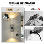 Light fixture with wireless installation feature, showing ease of installation by one person.