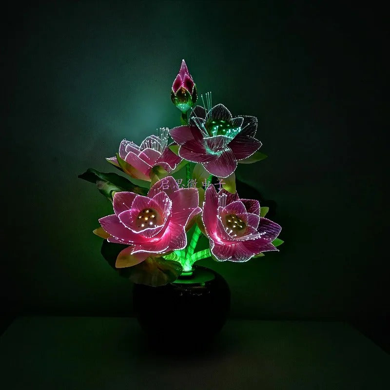 LED Lighted Flower Pots Lotus Lamp – Fiber Optic LED Flower Light, Buddha Table Lamp, Color Changing Artistic Home Decor
