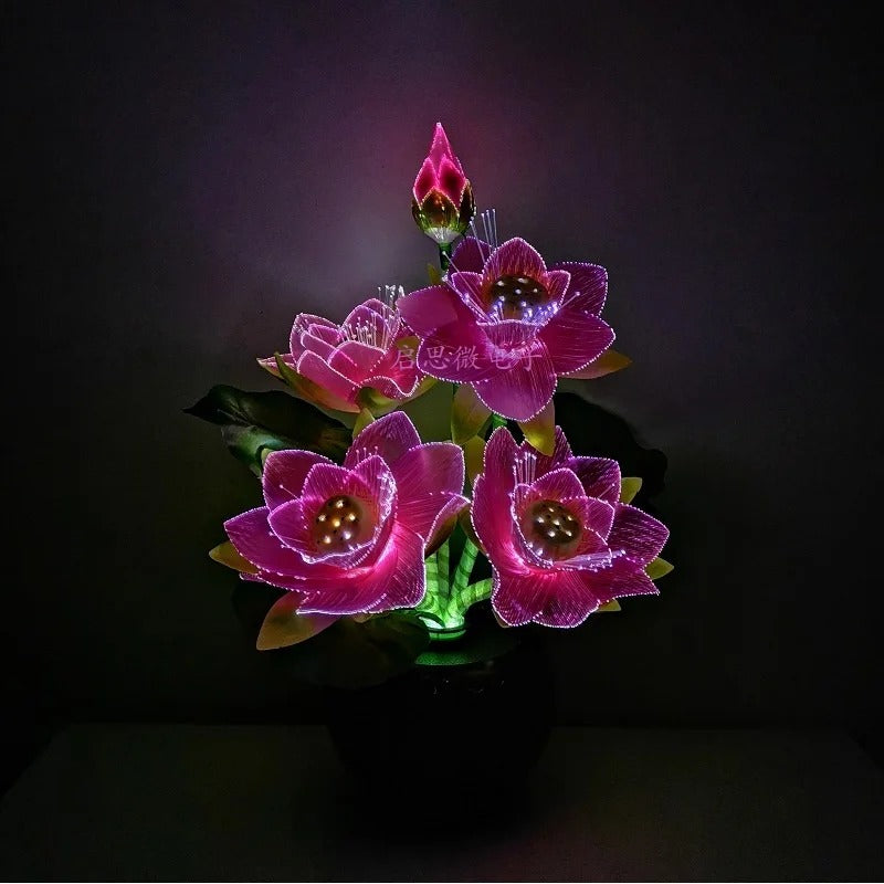 LED Lighted Flower Pots Lotus Lamp – Fiber Optic LED Flower Light, Buddha Table Lamp, Color Changing Artistic Home Decor