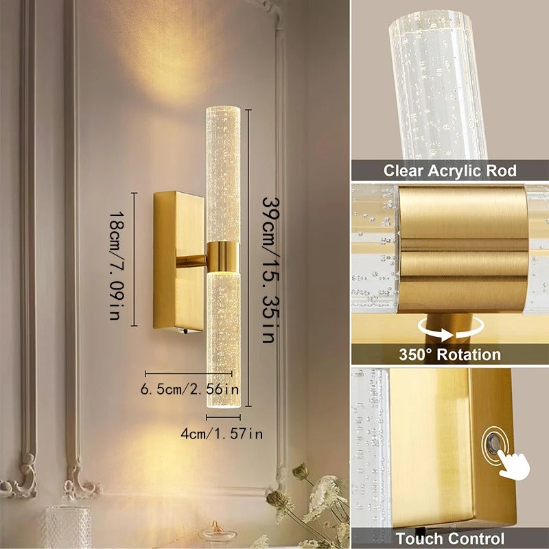 Brass Wall Sconce Rechargeable Crystal LED Wall Light – Modern Wireless Wall Lamp for Living Room & Bedroom