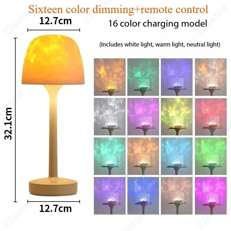 Mini Table Lamp Water Ripple Projector, Romantic Atmosphere Night Light, Remote Control LED Lamp, USB Rechargeable Bedside Lamp, Aesthetic Room Decor Gift