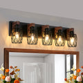Nooriva mid century wall sconce with black cage shades and walnut wood accents