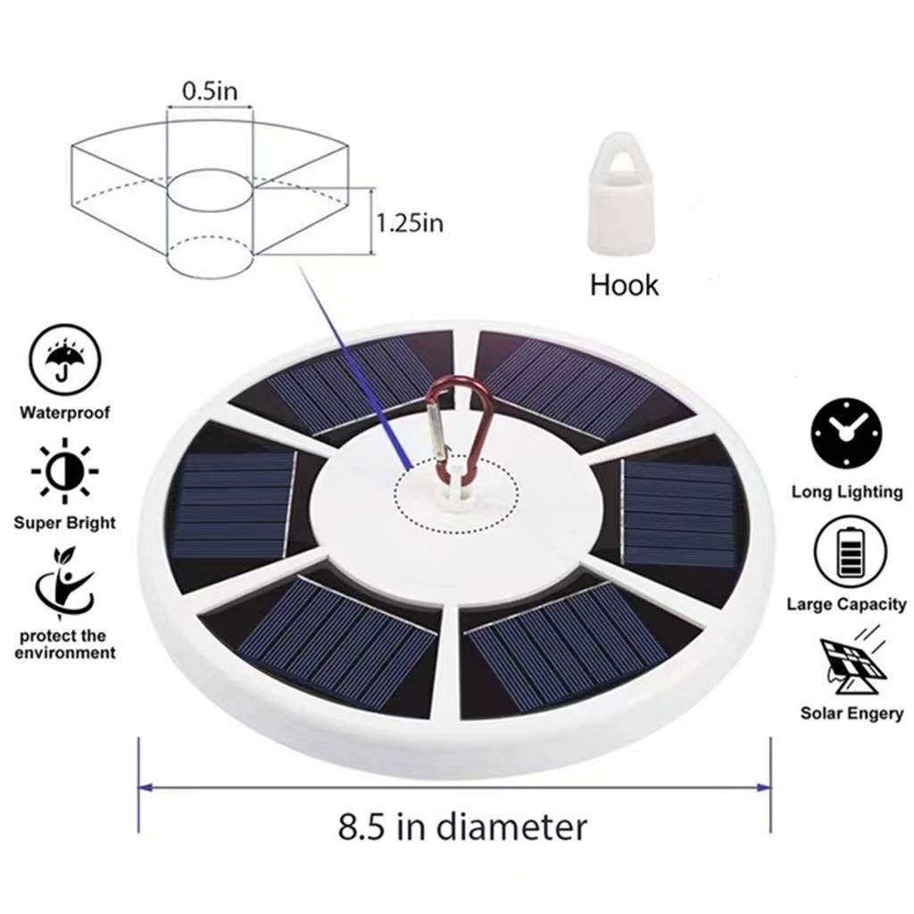 Side profile of white ABS solar flagpole light, 8.66-inch diameter, modern design.

