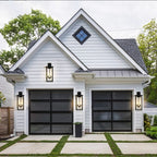 Outdoor wall lantern illuminating garden pathway