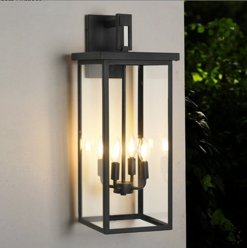 Nooriva modern outdoor wall light with black metal frame and clear glass
