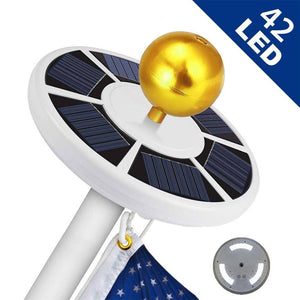Close-up of six high-efficiency solar panels on Nooriva solar flag pole light.

