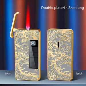 Side profile of Nooriva solar lighter in Gold Brushed, highlighting metal body and safety lock.

