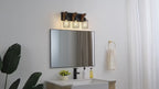 Nooriva Mid Century Wall Sconce 31" 5-Light Industrial Wall Light, Black Metal Cage & Walnut Wood Bathroom Vanity Fixture