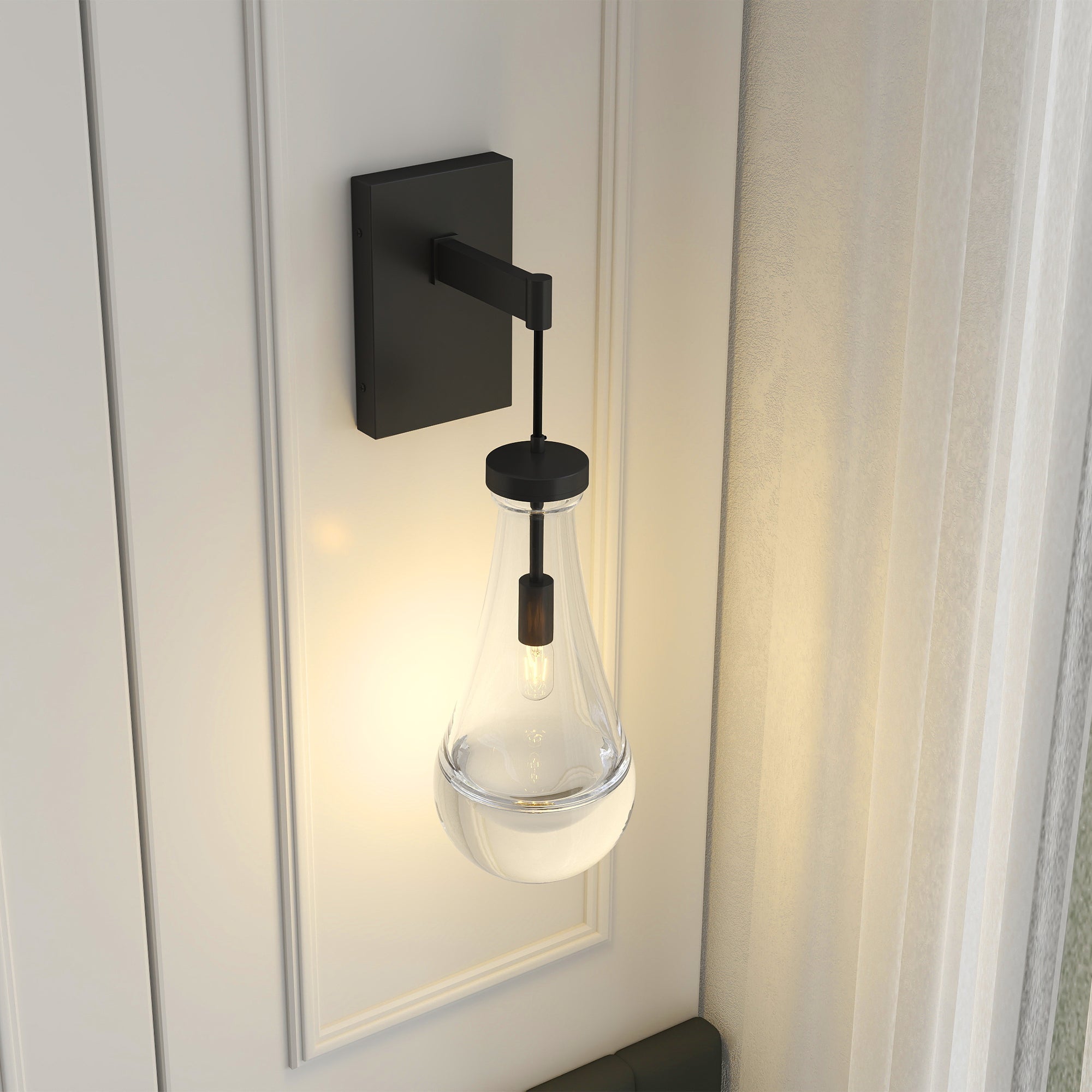 Handmade raindrop glass wall sconce with matte black finish