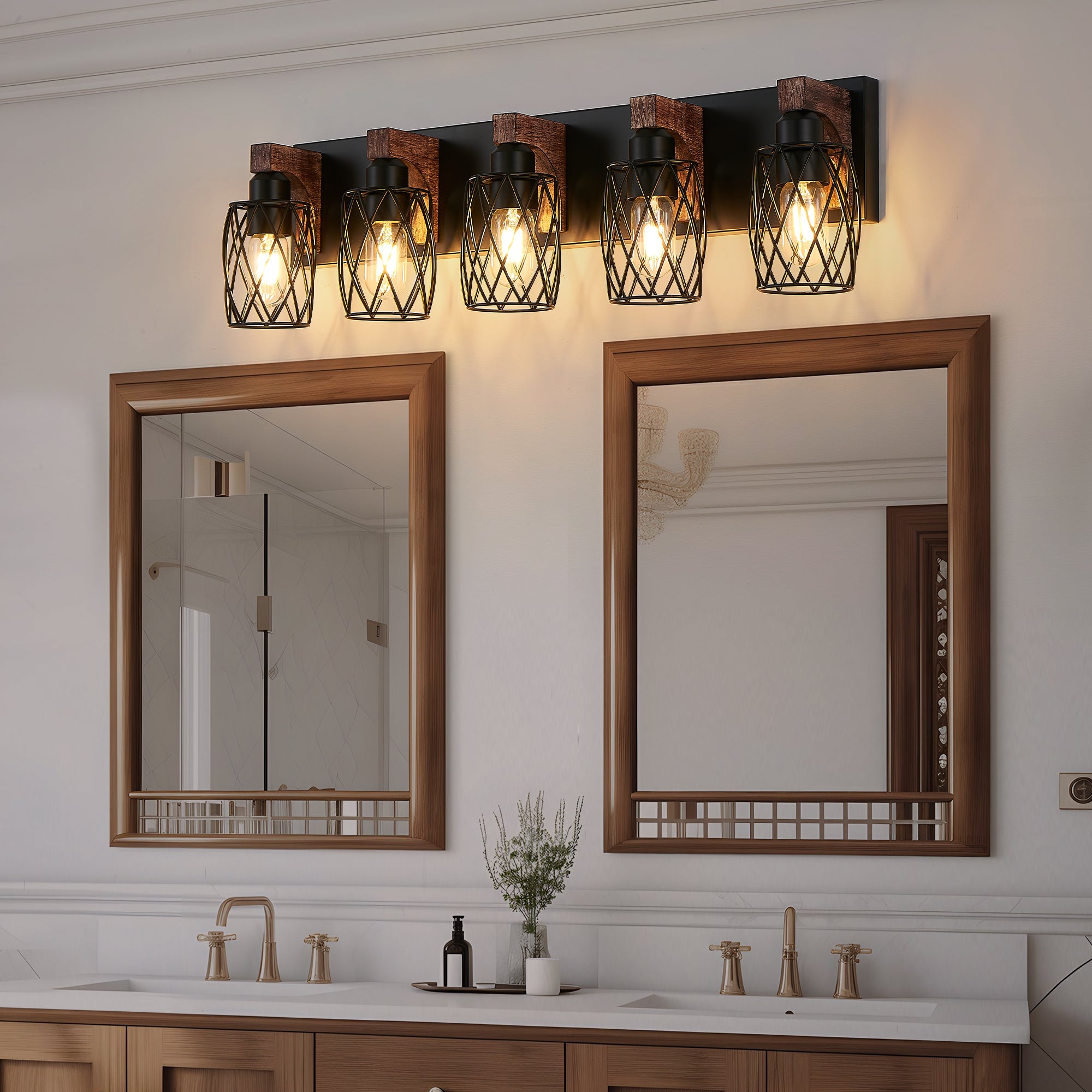 Walnut wood and iron wall sconce for modern interiors